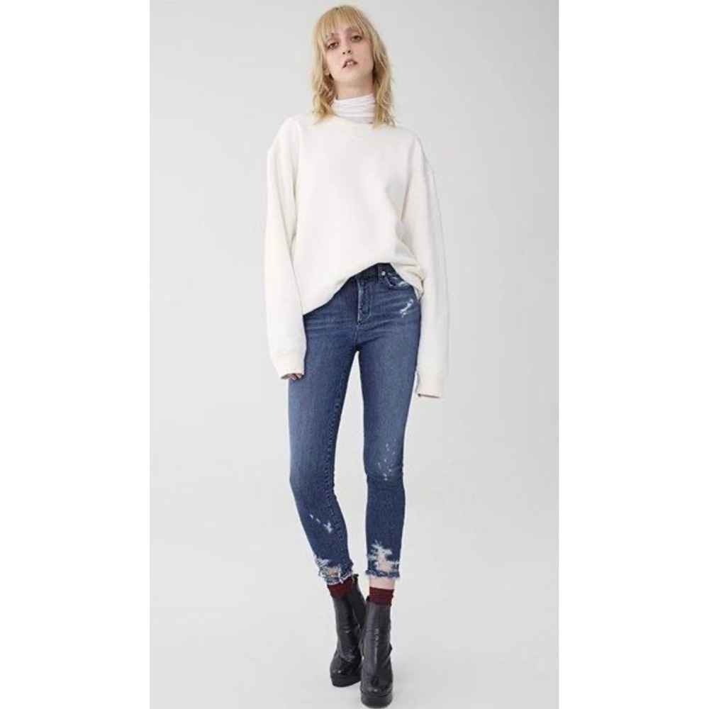 AGOLDE - Sophie‎ Hi Rise
Skinny Crop Denim Jeans Distressed Raw Hem Blue Women's